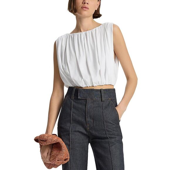 A.L.C. Tops - A.L.C. Womens White Ruched Sleeveless Belly Cropped NWOT